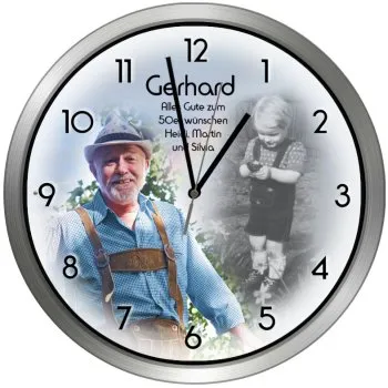 Moderne Fotouhr Metall Funk lautlos 30 cm