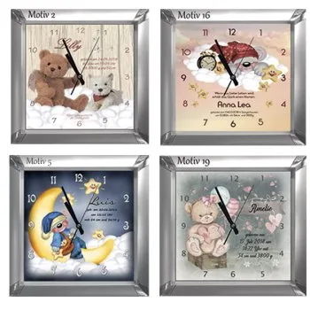Geschenk zur Geburt Geburtsuhr eckig