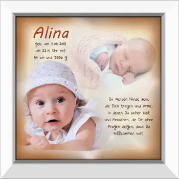 Bild zur Geburt mit weißem Holzrahmen