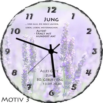 Geburtstagsgeschenk -Schieferuhr rund mit Motiv