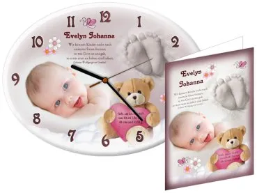 Uhr mit Karte als Geschenkeset zur Geburt
