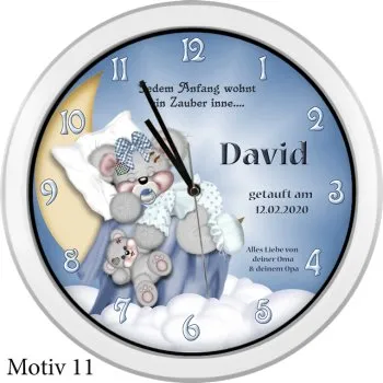 Geschenk zur Taufe - Taufuhr weiss mit Namen des Kindes