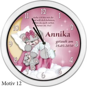 Geschenk zur Taufe - Taufuhr weiss mit Namen des Kindes