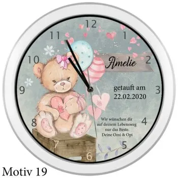 Geschenk zur Taufe - Taufuhr weiss mit Namen des Kindes