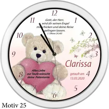 Geschenk zur Taufe - Taufuhr weiss mit Namen des Kindes