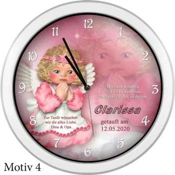Geschenk zur Taufe - Taufuhr weiss mit Namen des Kindes
