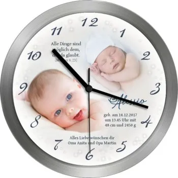 Einzigartige Fotouhr zur Geburt eines Jungen