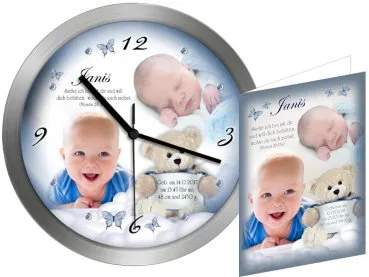 uhr mit glueckwunschkarte für Jungen
