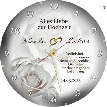 Hochzeitsuhr mit modernem Rosendesign als Geschenk zur Hochzeit