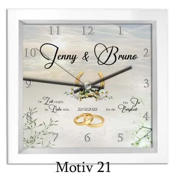 Schönes Hochzeitsgeschenk - Hochzeitsbild oder -uhr im weißen Holzrahmen