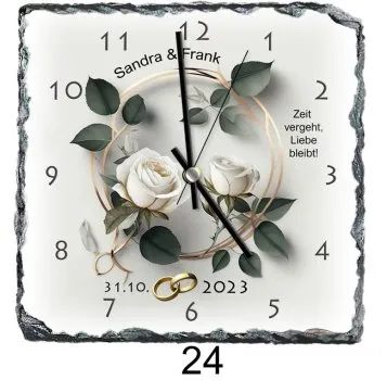 Modernes Hochzeitsgeschenk Hochzeitsuhr mit Rosen und Namen der Eheleute