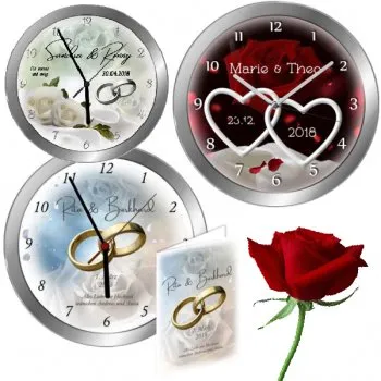 Geschenk Hochzeit Hochzeitsuhr mit Namen in Silbernen Herzen
