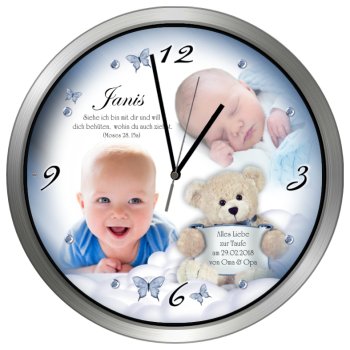 Preview: Hochwertige Taufuhr mit Edelstahlrahmen und geräuscharmen Funkuhrwerk