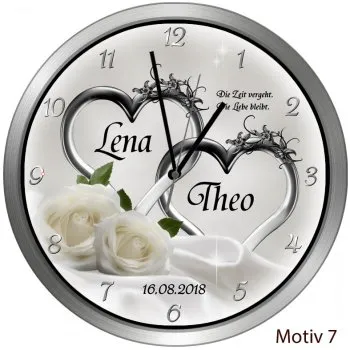 Hochzeitsuhr Metallrahmen rund Motiv7