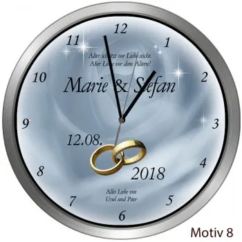 Hochzeitsuhr Metallrahmen rund Motiv8