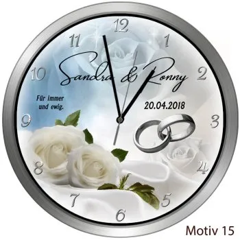 Hochzeitsuhr Metallrahmen rund Motiv15