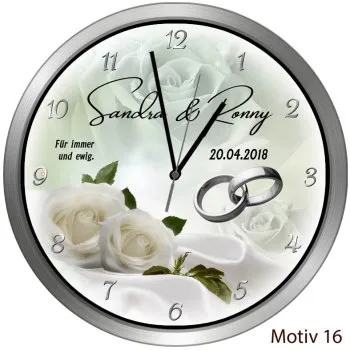 Hochzeitsuhr Metallrahmen rund Motiv16