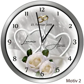 Hochzeitsuhr Metallrahmen rund Motiv2