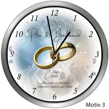 Hochzeitsuhr Metallrahmen rund Motiv3
