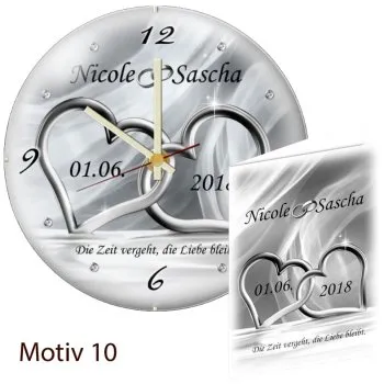 Hochzeitsgeschenk - persönliche Hochzeitsuhr Kuppelglas Motive