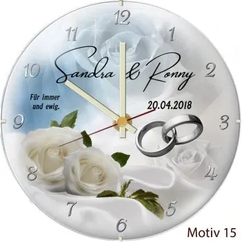 Hochzeitsgeschenk - persönliche Hochzeitsuhr Kuppelglas Motive