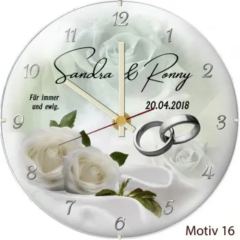 Hochzeitsgeschenk - persönliche Hochzeitsuhr Kuppelglas Motive