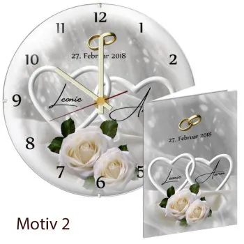 Hochzeitsgeschenk - persönliche Hochzeitsuhr Kuppelglas Motive