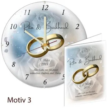Hochzeitsgeschenk - persönliche Hochzeitsuhr Kuppelglas Motive