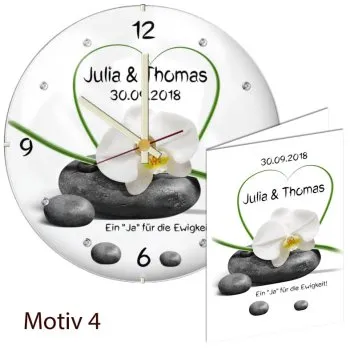 Hochzeitsgeschenk - persönliche Hochzeitsuhr Kuppelglas Motive