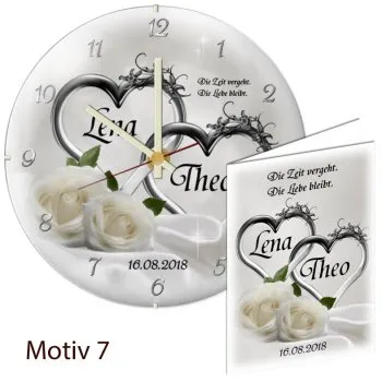 Hochzeitsgeschenk - persönliche Hochzeitsuhr Kuppelglas Motive