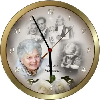 Fotouhr mit Babybild, Bild aus der Jugend und aktuellen Bild einer 70jähjrigen als Geschenk zum 70. Geburtstag