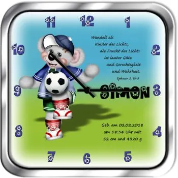 Geburtsuhr eckig Motiv Fussball