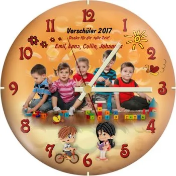 Zum Kindergartenabschied - Wanduhr mit Kuppelglasabdeckung - modern und zeitlos-elegant