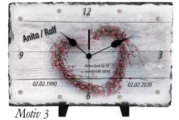 Geschenk zum 30. Hochzeitstag - Schieferuhr oder Schieferbild rechteckig mit Namen