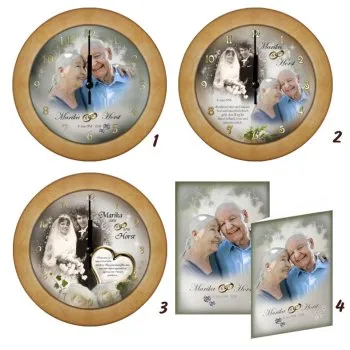 Diamanthochzeit Geschenk Fotouhr mit Echtholz-Buche-Rahmen und Funkuhrwerk