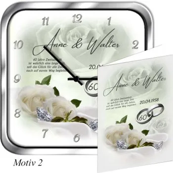 Geschenk zum 60. Hochzeitstag Metalluhr eckig - Motivuhr