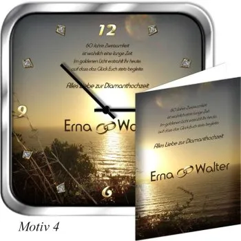 Geschenk zum 60. Hochzeitstag Metalluhr eckig - Motivuhr