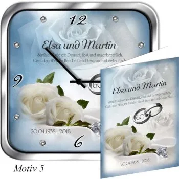 Geschenk zum 60. Hochzeitstag Metalluhr eckig - Motivuhr