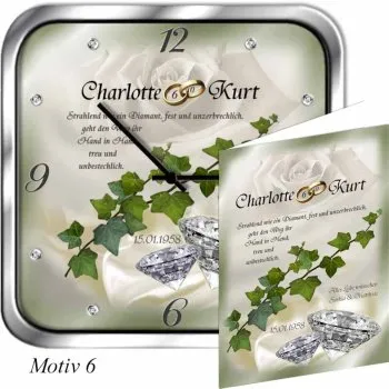 Geschenk zum 60. Hochzeitstag Metalluhr eckig - Motivuhr