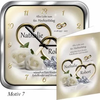 Geschenk zum 60. Hochzeitstag Metalluhr eckig - Motivuhr