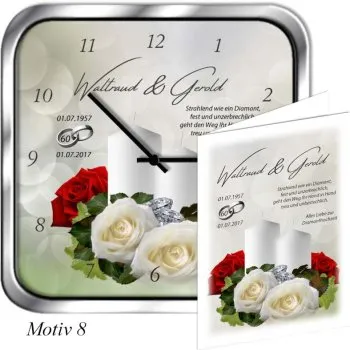 Geschenk zum 60. Hochzeitstag Metalluhr eckig - Motivuhr