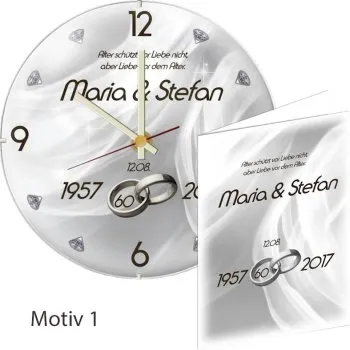 Individuell gefertigte Wanduhr mit passendem Motiv zur Diamanthochzeit