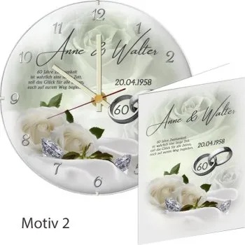 KuppelglasUhr zur Diamanthochzeit Motiv 2