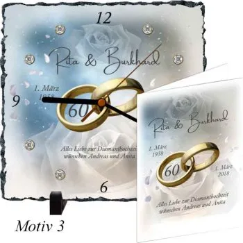 Schieferuhr Motiv 3 Diamanthochzeit