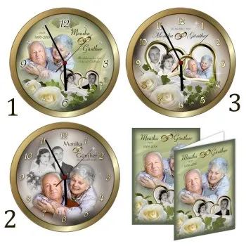 Geschenk Goldene Hochzeit - Goldige Metalluhr mit Fotos und Wunschtext
