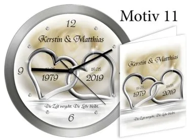 Geschenk zur Rubinhochzeit - Große Metalluhr 30cm mit Namen