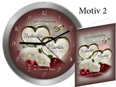 Geschenk zur Rubinhochzeit - Große Metalluhr 30cm mit Namen