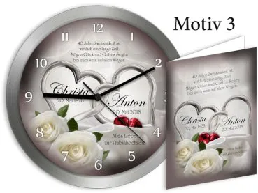 Geschenk zur Rubinhochzeit - Große Metalluhr 30cm mit Namen