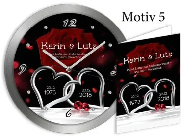 Geschenk zur Rubinhochzeit - Große Metalluhr 30cm mit Namen