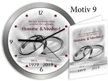 Geschenk zur Rubinhochzeit - Große Metalluhr 30cm mit Namen